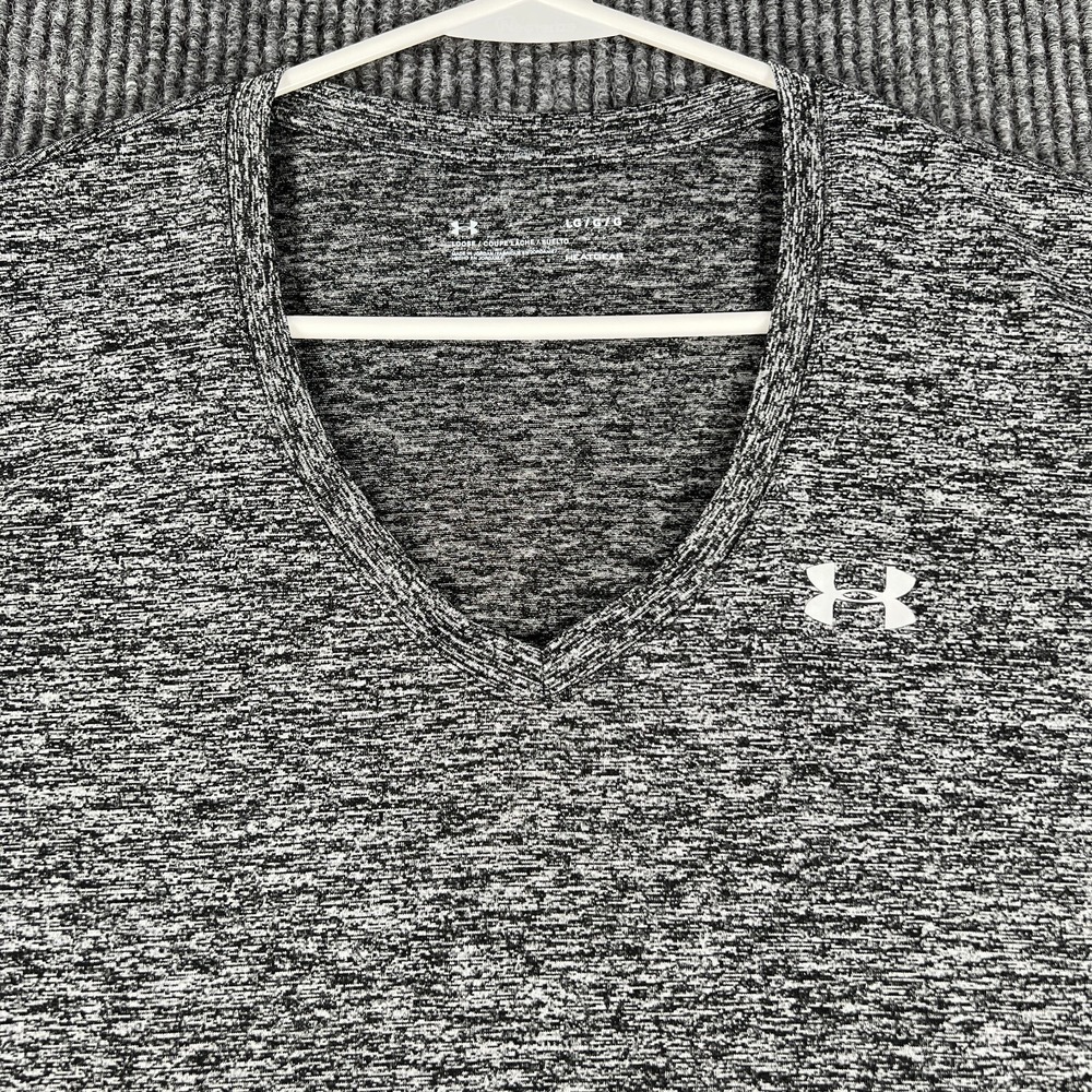 Under Armour Shirt Womens Large Gray Short Sleeve V Neck Loose Fit Heat Gear